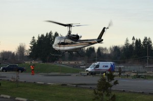 SnoHawk 10 transporting two hurt snowshoers to Torguson Park, 1/13/13.  Photo:  KC Search and Rescue Facebook Page