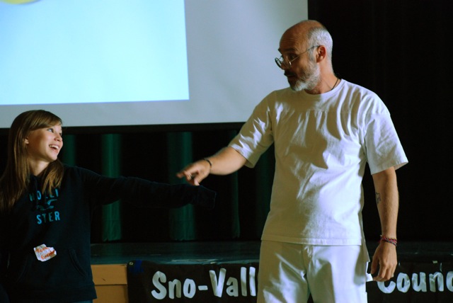 Speaker Nigel Wrangham during a demonstration at the 2012 Be the Change Conference at Twin Falls Middle School