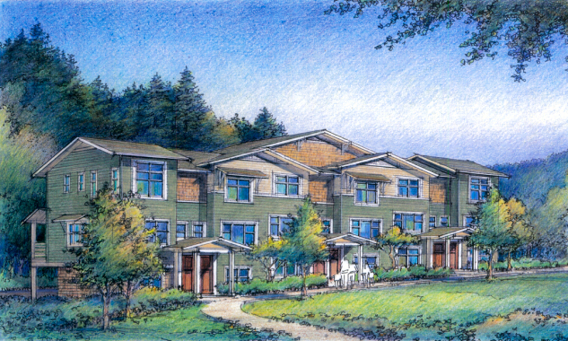 Sketch of finished units of The Woodlands townhome development under construction on Snoqualmie Ridge