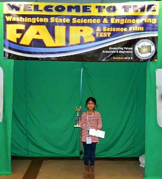 Madhumitha Gandhi after winning 1st place in the Junior Division at the 2014 WA State Science and Engineering Fair.