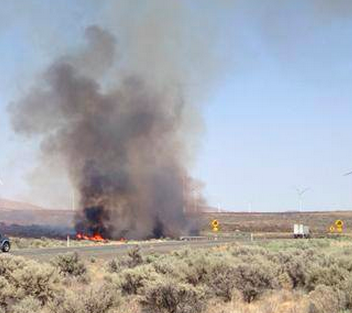 I-90 fire near Vantage, 7/15/14. Pic: Facebook kW3 Radio Station