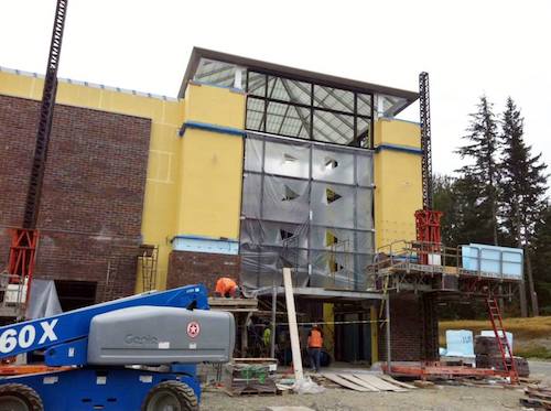 Atrium entrance to new Snoqualmie Valley Hospital under construction near I-90 exit 25. Photo: SV Hospital Facebook page
