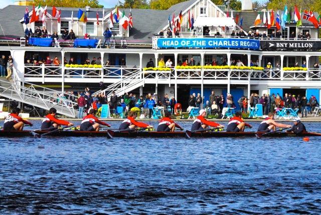 Madison at the head of the boat at the Head of the Charles Regatta