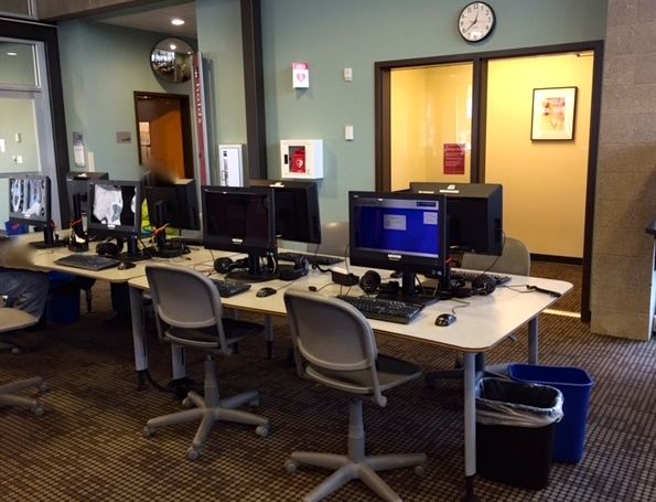 Study room behind computer stations at Snoqualmie Library branch, where 11-year olds witnessed graphic images on computer screen