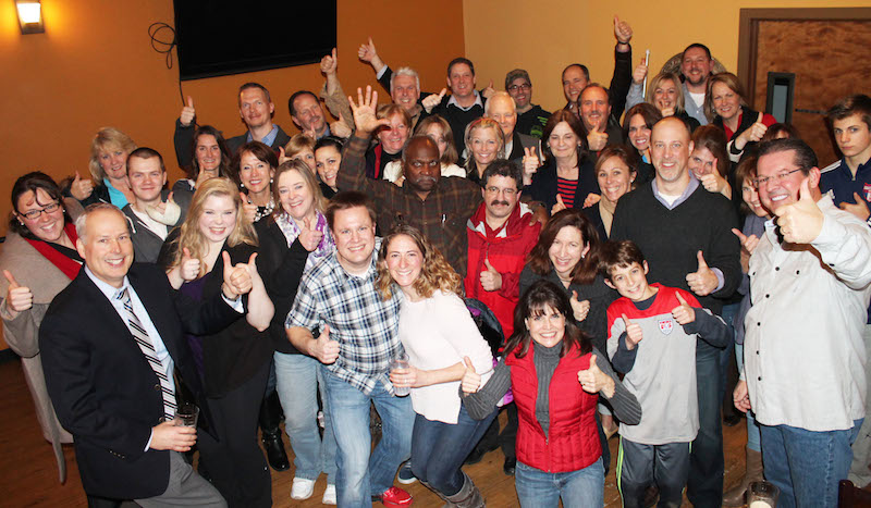 SVSD administrators, staff, board members and school bond campaign volunteers happy with election night results.