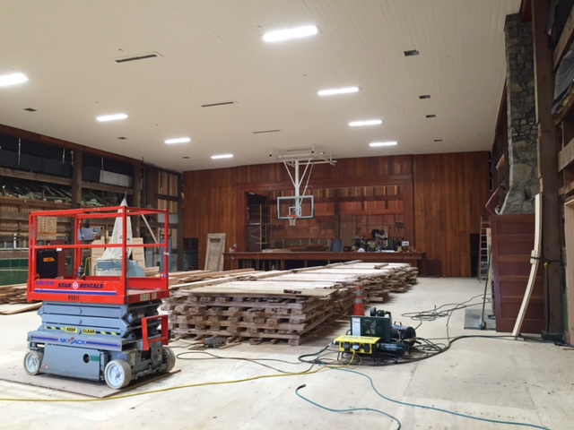 New hardwood floor panels await installation in the Si View Community Center gymnasium as part of an extensive, historic remodeling project funded by taxpayers.