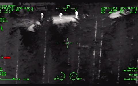 KCSO Guardian One helicopter locates auto theft suspects near exit 32 in North Bend, 6/5/15. Photo: Screenshot KCSO search video