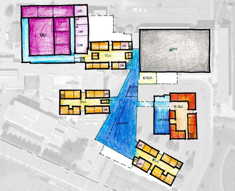 A two phase high school design concept present to the Design Team in April 2015. Photo: NAC Architect report