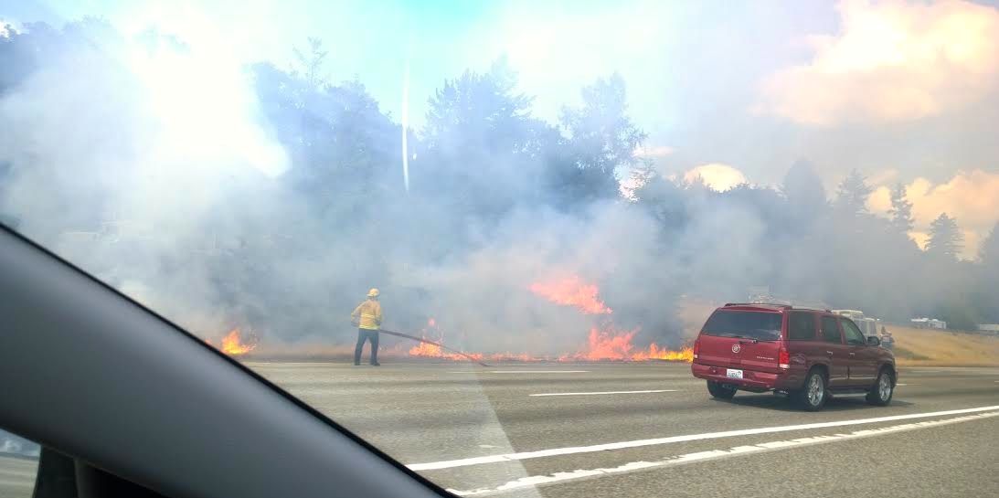 July 12, 2015 brush fire in I-90 median near Snoqualmie.