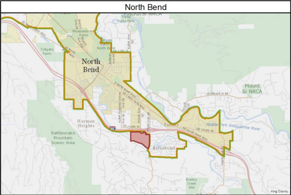 North Bend land studied (in red) for UGA expansion at I-90 exit 32.