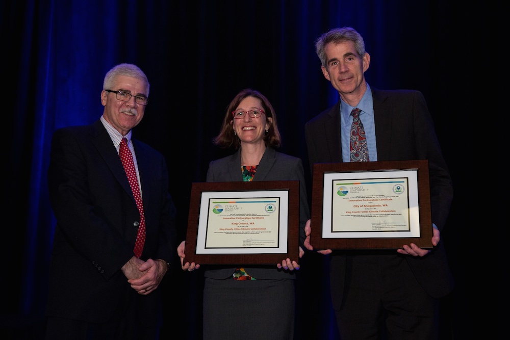 (left to right) Dennis J. McLerran, U.S. EPA Region 10; Megan Smith, King County Director of Climate and Energy Initiatives; Snoqualmie Mayor Matthew R. Larson