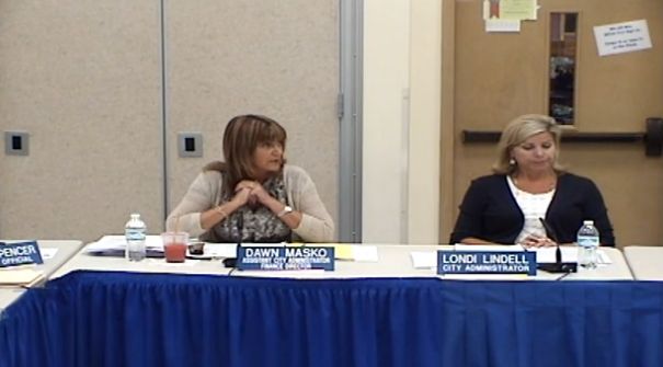 City of North Bend Finance Director Dawn Masko and City Administrator Londi Lindell discussing tax measures to improve city roadways during the May 3rd council meeting.