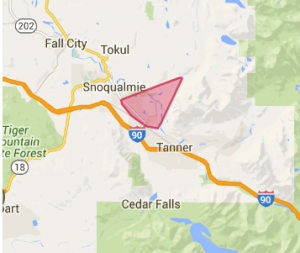 Area of North Bend affected by a power outage on 5/10/16