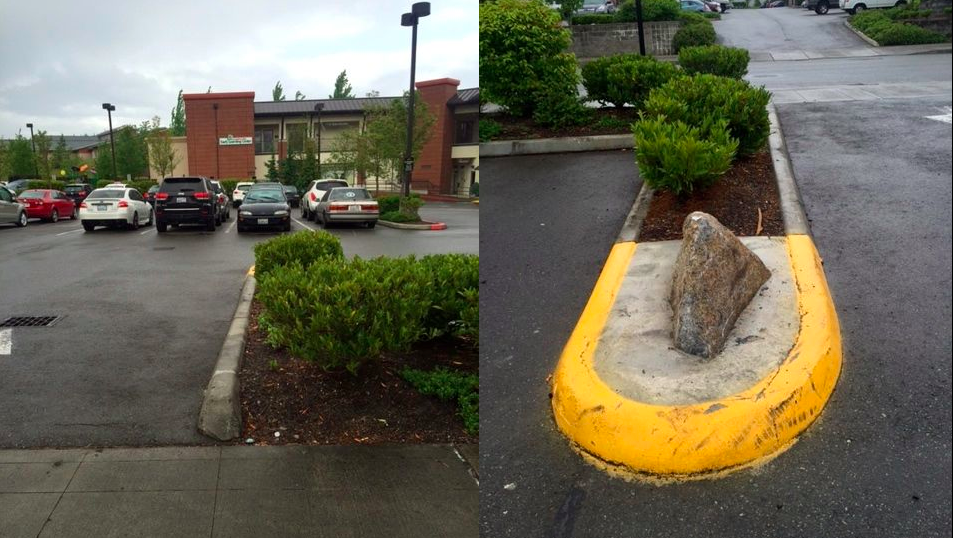 View of planting strip as you enter the parking lot and from inside the parking lot on Kinsey Street.