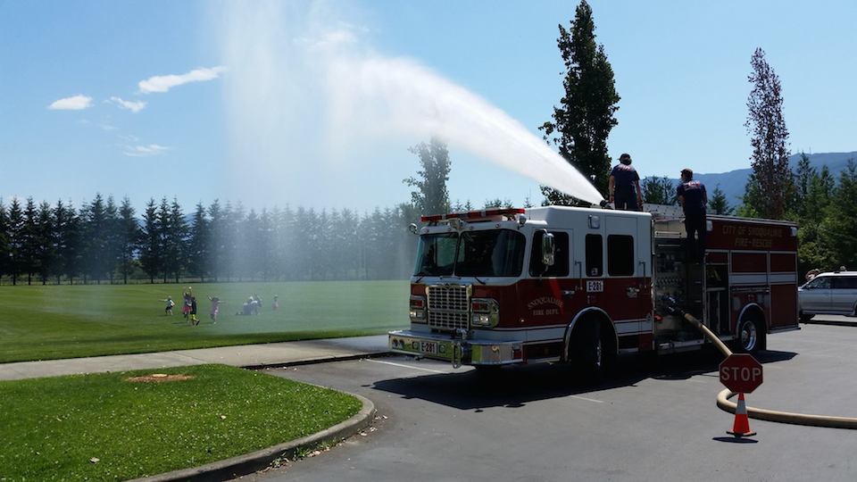 Snoqualmie Fire Dept. sprayed kids at Centennial Park in 2014 during a training exercise.