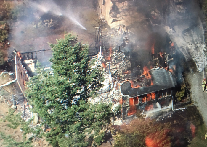 North Bend home engulfed in flames, 7/27/16. Photo: KIRO 7 chopper