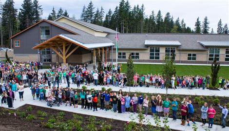 Students and staff outside TRES, August 31st. Photo: SVSD
