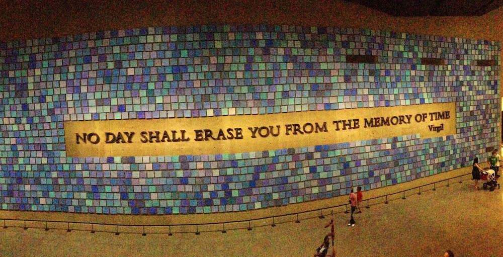 9/11 Museum. The squares represent each life lost. The colors chosen by family members and represent the color of the sky as family members recall it on 9/11/2001